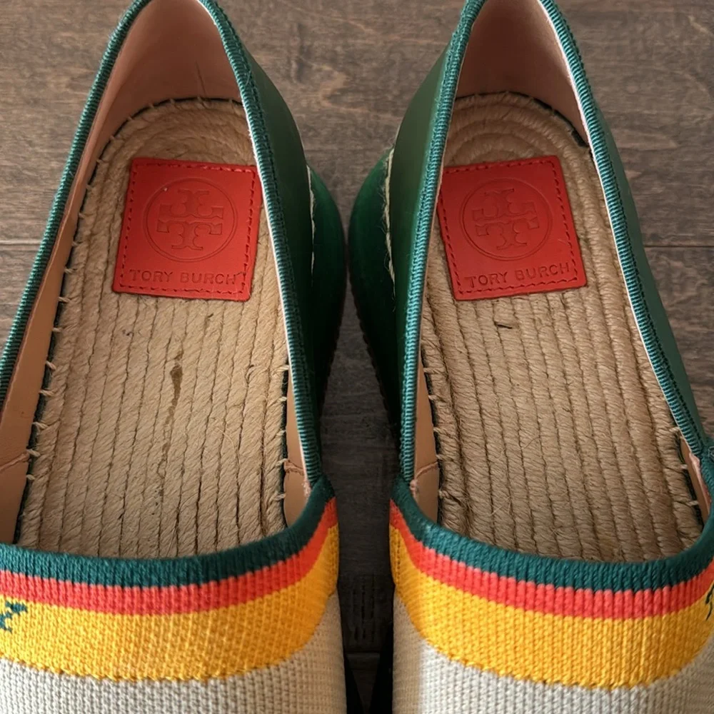 Tory Burch Daisy Mixed Material Striped Slip-on Sneaker/Espadrille Size 8.